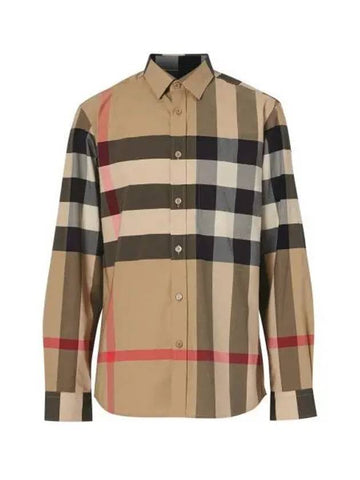 IDomestic ShippingI Check Stretch Cotton Poplin Shirt 8010213 kr 204221 - BURBERRY - BALAAN 1