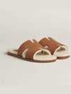 Izmir fleece sandals MARRON TECK ECRU - HERMES - BALAAN 1