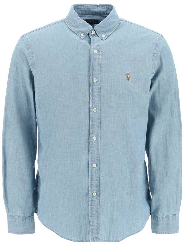 Men's Slim Fit Chambray Denim Long Sleeve Shirt Blue - POLO RALPH LAUREN - BALAAN 2