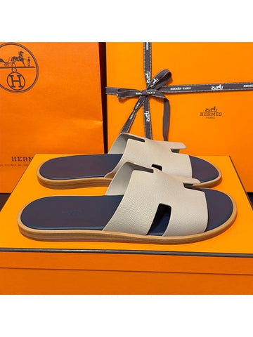 Men's Izmir Sandals Calfskin Absong Light Beige Dark Gray - HERMES - BALAAN 1