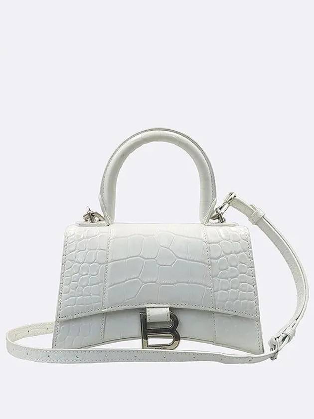 592833 Hourglass White Color Crocodile Pattern Leather Gold Logo XS Tote Bag Shoulder Strap 2WAY - BALENCIAGA - BALAAN 2