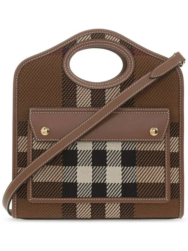 Mini Knit Check Leather Pocket Tote Bag Brown - BURBERRY - BALAAN 2