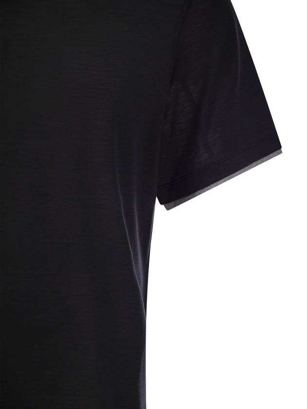 Double Layer Crew Neck Short Sleeve T-Shirt Black - BRUNELLO CUCINELLI - BALAAN 5