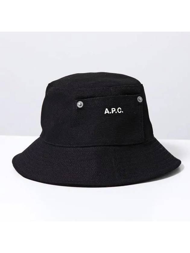 Thais Embroidered Logo Pocket Cotton Canvas Bucket Hat Black - A.P.C. - BALAAN 2