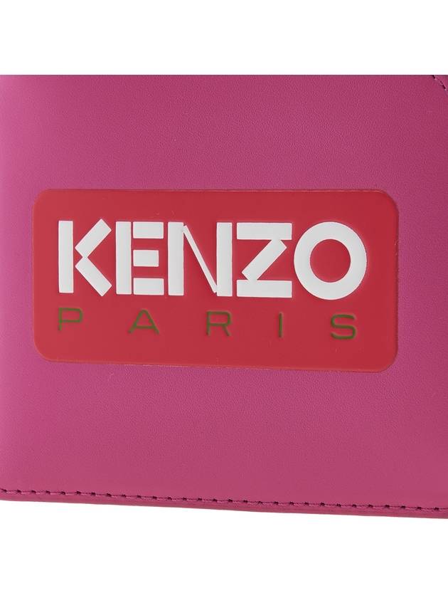 Logo Zipper Calf Leather Card Wallet Pink - KENZO - BALAAN 7