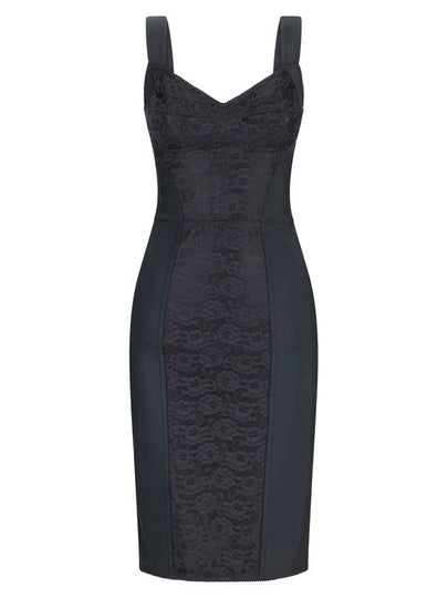 Dolce & Gabbana Bustier Lace Insert Silk Midi Dress Black - DOLCE&GABBANA - BALAAN 2