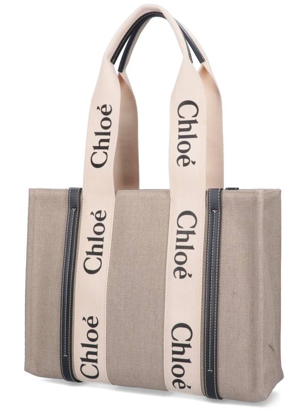 Woody Canvas Medium Tote Bag White Navy - CHLOE - BALAAN 3