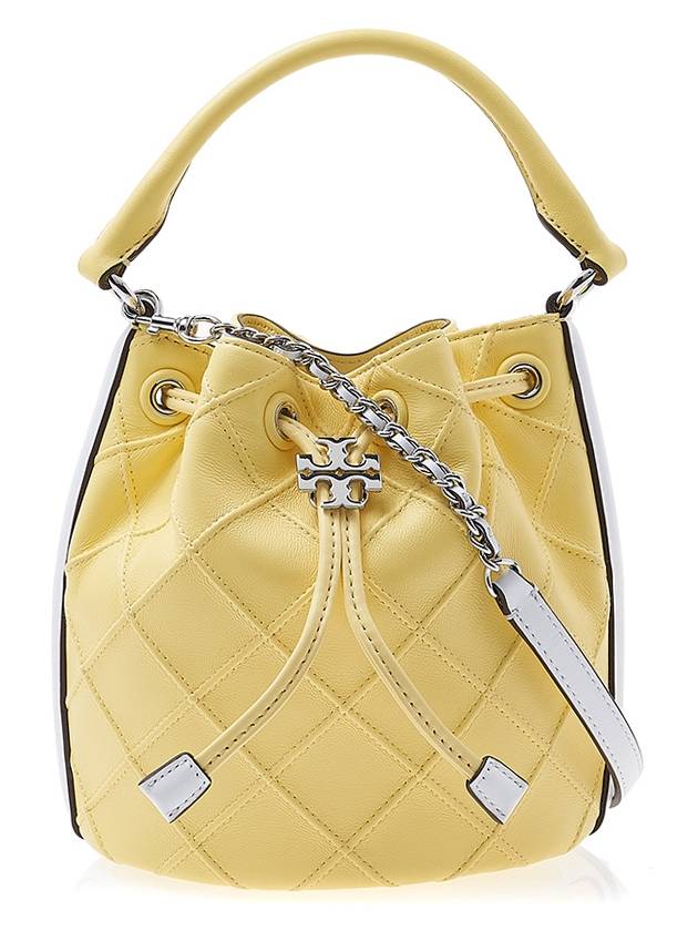 Small Fleming Soft Patent Border Bucket Bag Yellow - TORY BURCH - BALAAN.