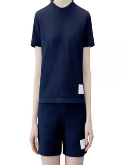 Center Back Stripe Classic Cotton Pique Relaxed Fit Short Sleeve T-Shirt Navy - THOM BROWNE - BALAAN 2