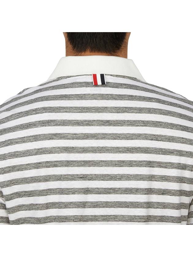 Striped Linen Polo Shirt Grey White - THOM BROWNE - BALAAN 7