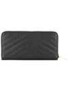 Matelasse Monogram Zipper Around Long Wallet Black - SAINT LAURENT - BALAAN 3