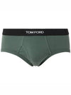 1Pack Logo Jacquard Waistband Sage Green Cotton Short Briefs - TOM FORD - BALAAN 1