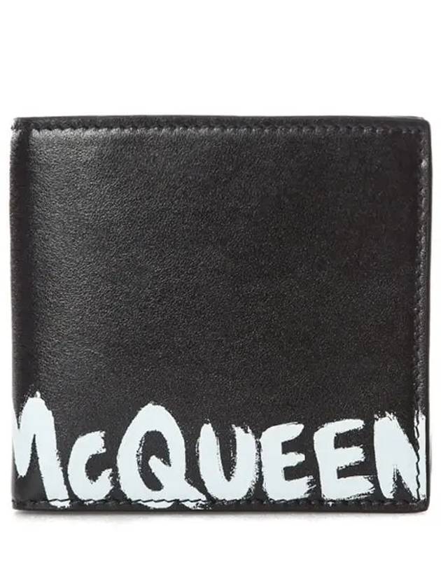 Men's White Graffiti Logo Half Wallet Black - ALEXANDER MCQUEEN - BALAAN 2