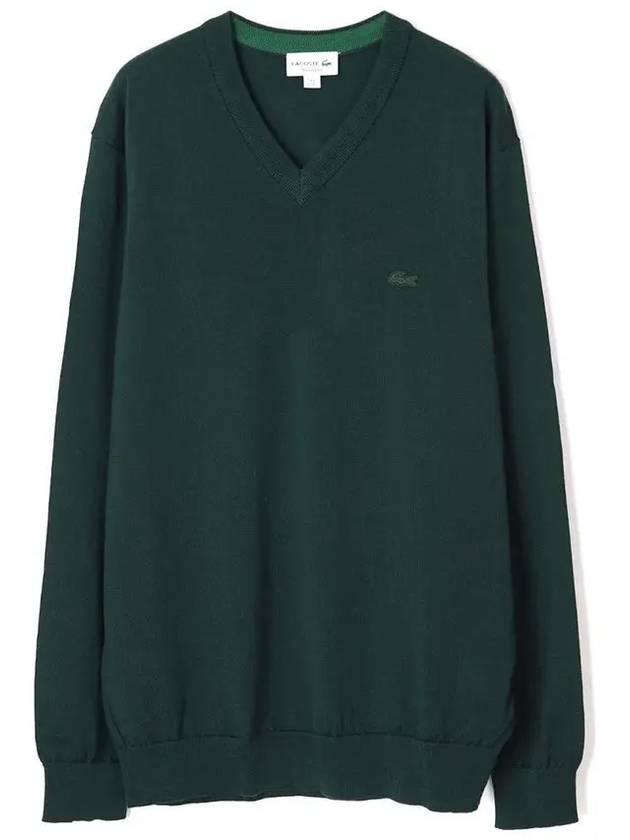 Logo Patch V-neck Merino Wool Knit Top Dark Green - LACOSTE - BALAAN 2