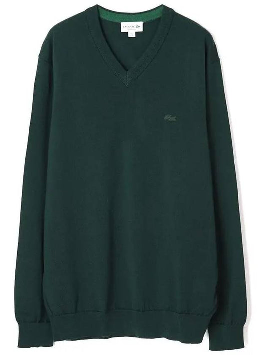 Logo Patch V-neck Merino Wool Knit Top Dark Green - LACOSTE - BALAAN 2