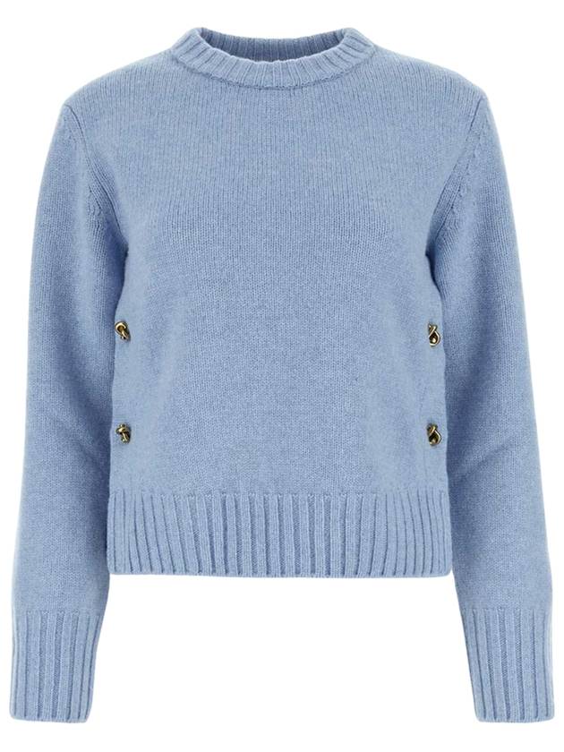 Metal Note Button Wool Knit Top Blue - BOTTEGA VENETA - BALAAN 2