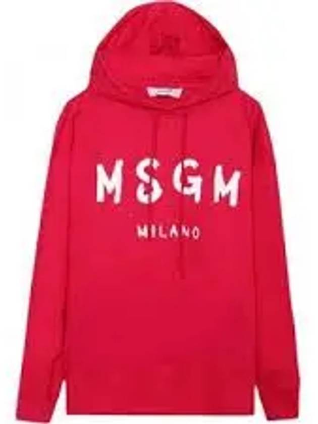 Brushed Logo Print Cotton Hoodie Red - MSGM - BALAAN 2