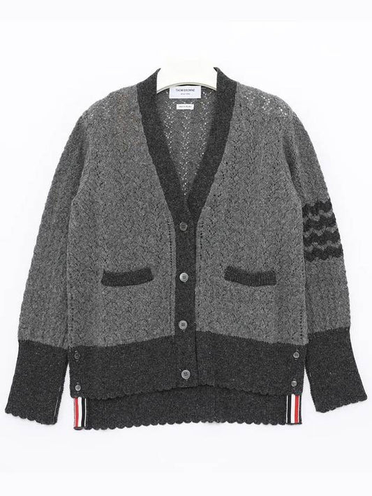 Women's Shetland Cable Pointelle Cardigan Grey - THOM BROWNE - BALAAN 2