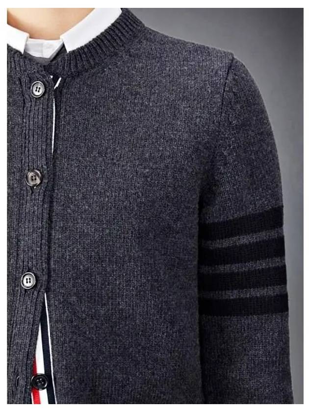 Striped Detail Wool Cardigan Dark Grey - THOM BROWNE - BALAAN 3