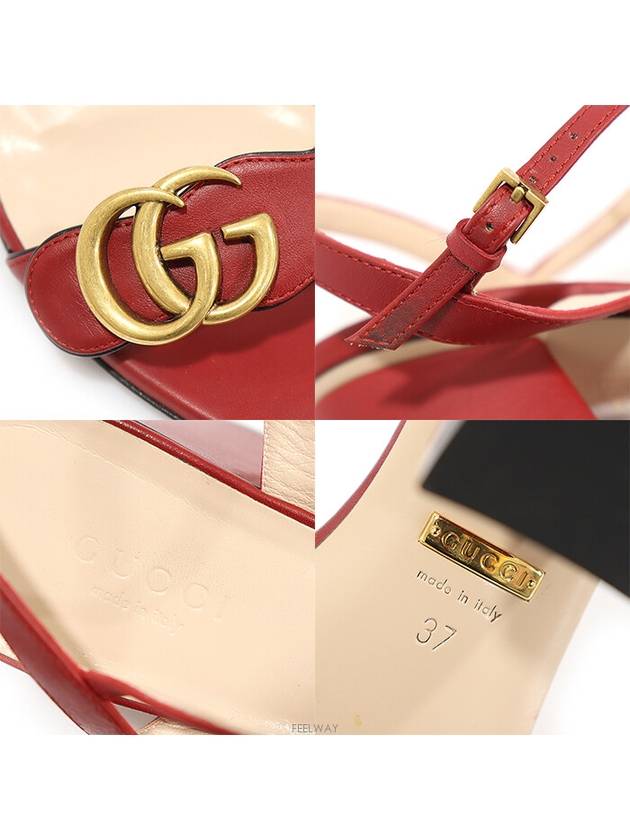 453379 Red leather gold plated GG Marmont middle heel women s sandals 37 - GUCCI - BALAAN 5