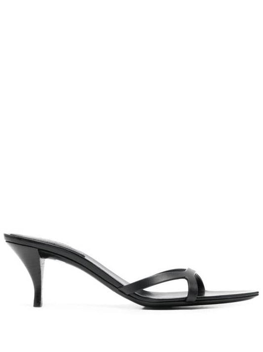 Carla Smooth Leather Sandal Heels Black - SAINT LAURENT - BALAAN 1