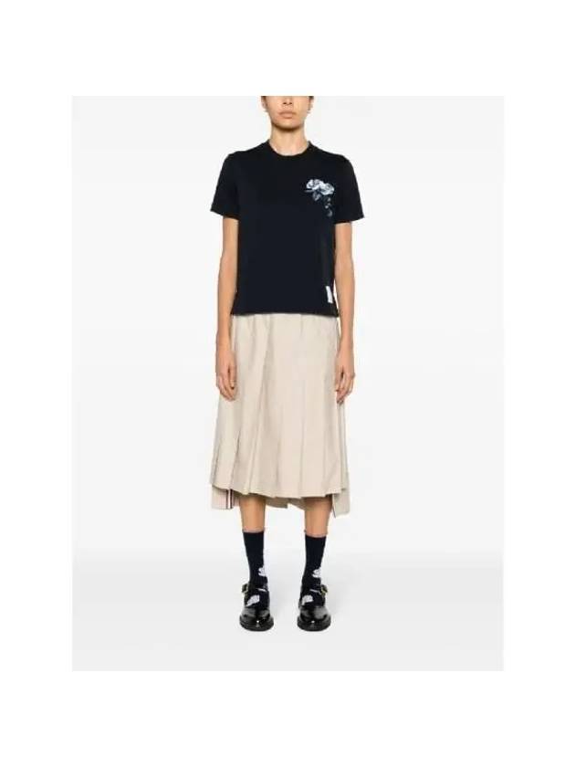 Rose Cotton Short Sleeve T-Shirt Navy - THOM BROWNE - BALAAN 3