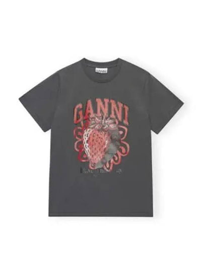 Strawberry Short Sleeve T-Shirt Ash Grey - GANNI - BALAAN 2