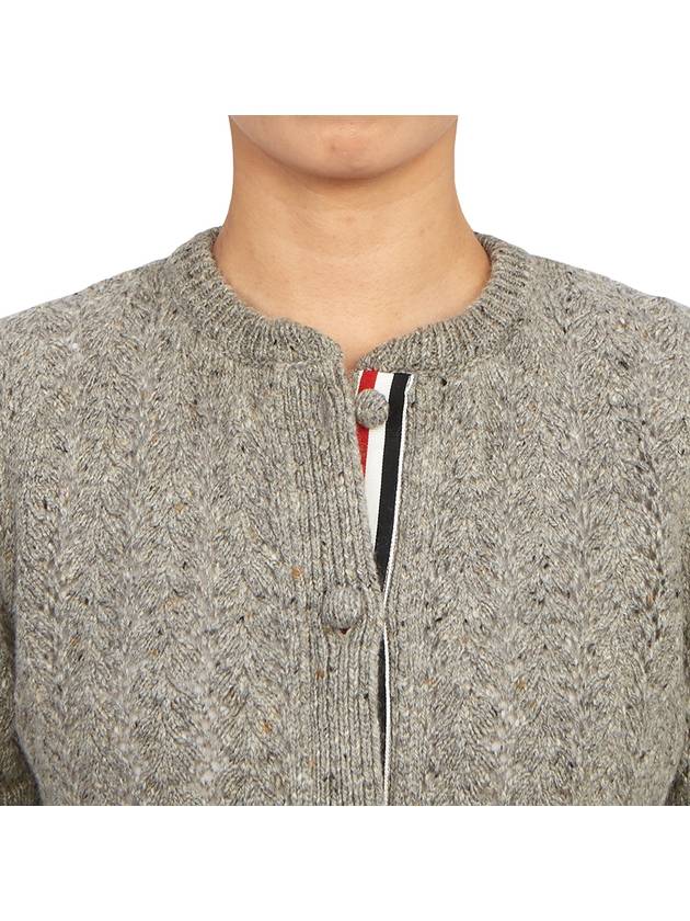 Cable Pointelle Striped Donegal Wool Short Sleeve Cardigan Light Grey - THOM BROWNE - BALAAN 9