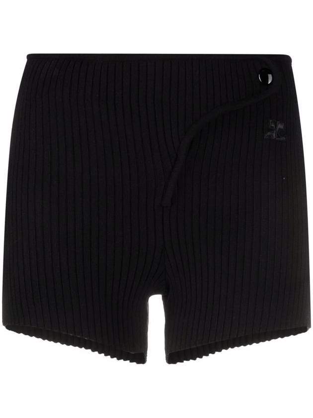 Embroidered Logo Ribbed Knit Shorts Black - COURREGES - BALAAN 1