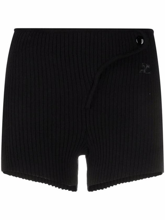 logo embroidered ribbed knit shorts black - COURREGES - BALAAN.
