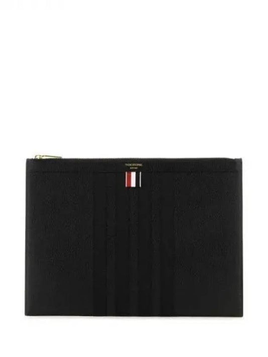 diagonal striped leather clutch bag black - THOM BROWNE - BALAAN 2