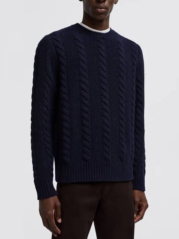 Logo Patch Cable Knit Top Dark Blue - MONCLER - BALAAN 6