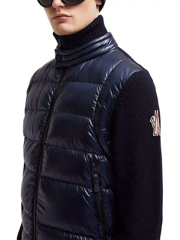 Men s Padded Wool Zip Up Cardigan Navy Blue - MONCLER - BALAAN 4