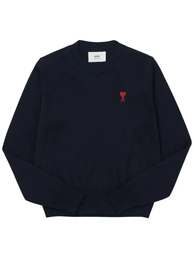 Heart Logo Crew Neck Merino Wool Knit Top Blue - AMI - BALAAN 5