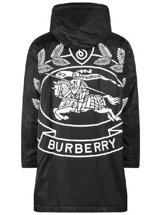 Men's ADERTON Bag Logo Applique Nylon Long Hooded Jacket Black - BURBERRY - BALAAN.