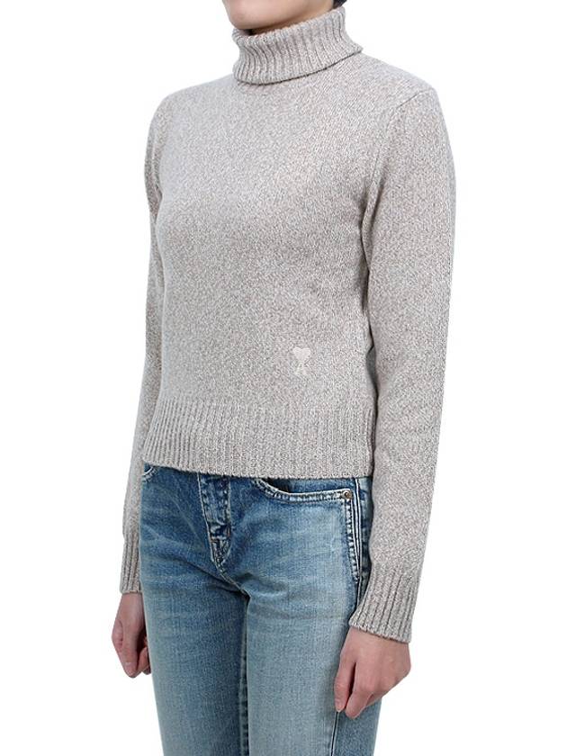 Embroidered Logo Cashmere Wool Turtleneck Beige - AMI - BALAAN 4