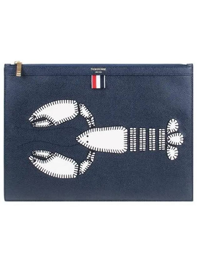 Lobster Grain Leather Medium Clutch Bag Navy - THOM BROWNE - BALAAN 2