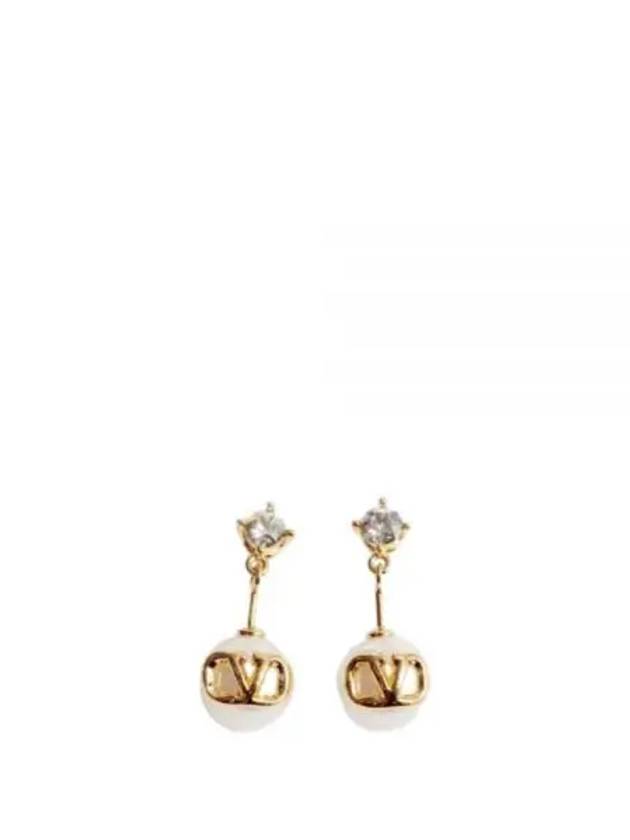 V Logo Crystal Pearl Earrings Gold - VALENTINO - BALAAN 2