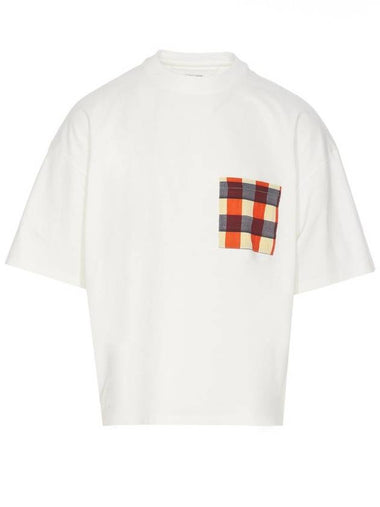 Gingham Pocket Cotton Jersey Short Sleeve T-Shirt Chalk - BOTTEGA VENETA - BALAAN 1