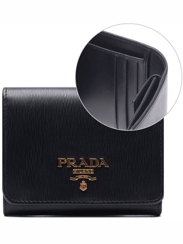 Vitello Gold Hardware Logo 3-fold Wallet Black - PRADA - BALAAN 3