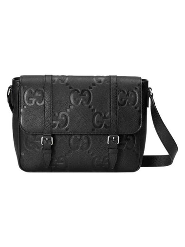 Jumbo GG Medium Leather Messenger Bag Black - GUCCI - BALAAN 1