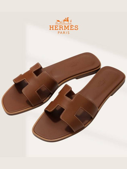 Oran Calfskin Slippers Gold Piqures Ecrues - HERMES - BALAAN 2