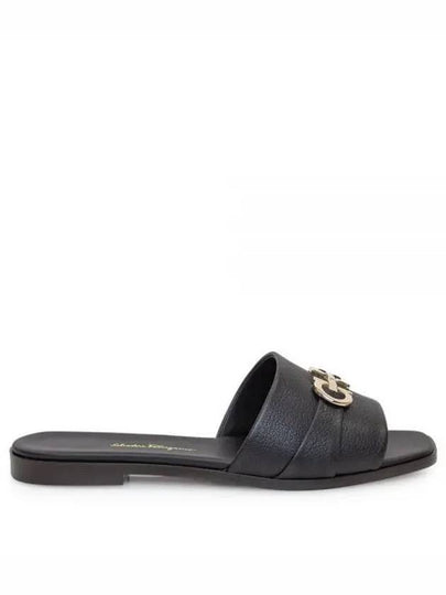 Gancini Leather Slippers Black - SALVATORE FERRAGAMO - BALAAN 2