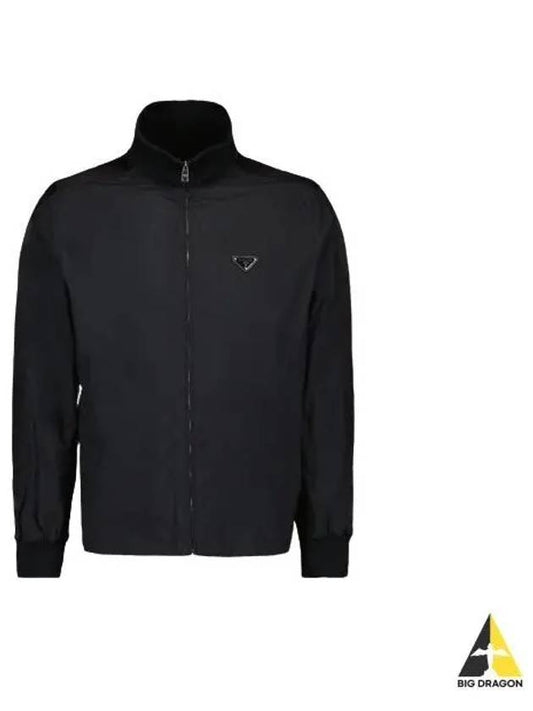 Logo Plaque Silk Blend Zip-Up Jacket Black - PRADA - BALAAN 2