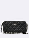 A82527 COCO silver logo black color lambskin double zipper mini chain cross bag - CHANEL - BALAAN 1