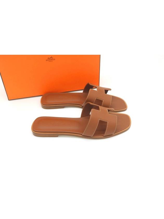 Oran Calfskin Slippers Gold Piqures Ecrues - HERMES - BALAAN 5