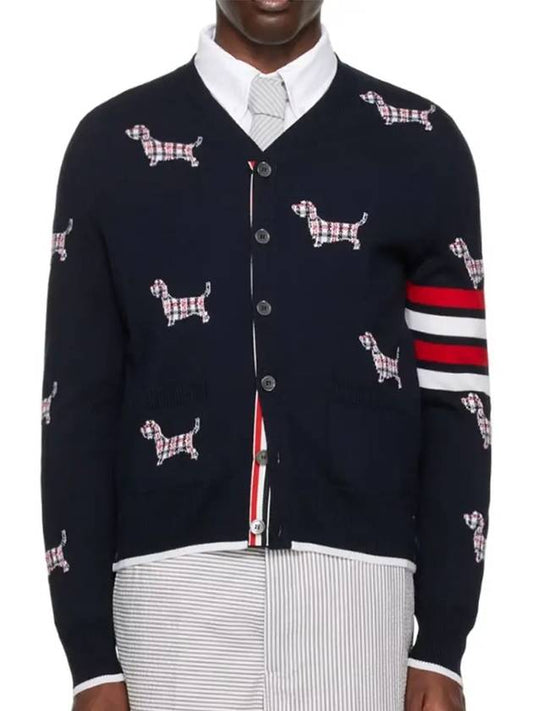 Hector 4 Bar V Neck Wool Cardigan Navy - THOM BROWNE - BALAAN 2