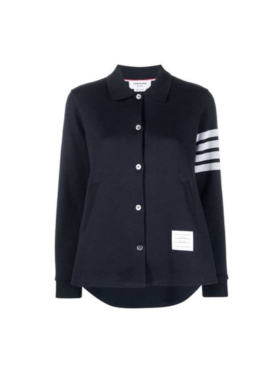 Double Face 4 Bar A-line Knit Long Sleeve Shirt Jacket Navy - THOM BROWNE - BALAAN 2