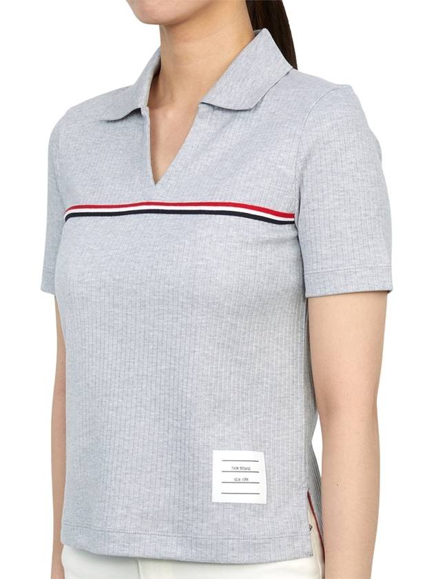 Three Stripes High Twist Rib Polo Shirt Grey - THOM BROWNE - BALAAN 5