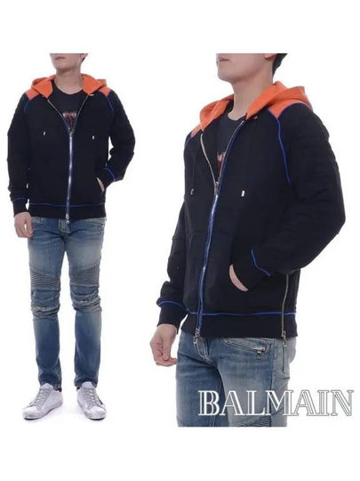 Hooded Zip-Up Jacket Orange Black - BALMAIN - BALAAN 2